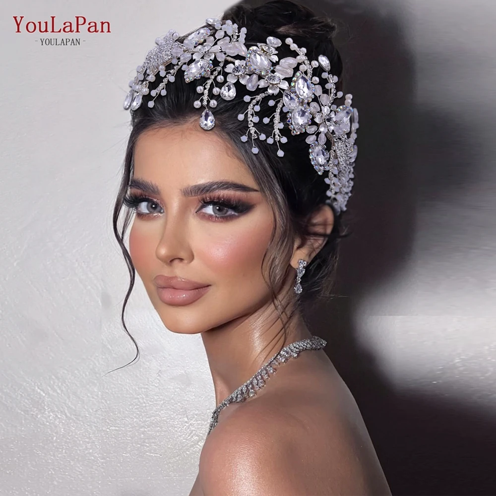 Youlapan HP453 Golden Bridal Hoofdband Bruid Voorhoofd Crown Bruiloft Haar Accessoires Rhinestone Hoofddeksel Party Banquet Hoofddeksels