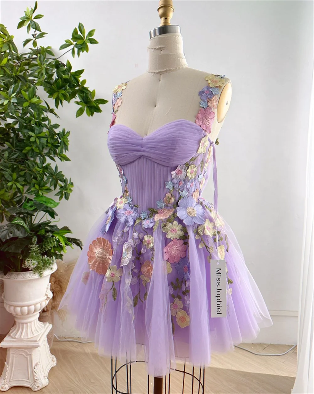 Jessica lavanda viola abiti da ballo dolce floreale abiti da sera corti senza spalline a-line Princess Wedding Party Dress