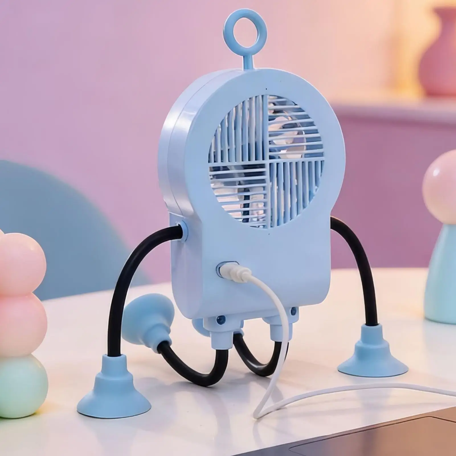 

Desk Fan Rechargeable Robot Shape Personal Cooler With LED Light Portable Fan With Suction Cups For Home Kitchen Bedroom Dorm