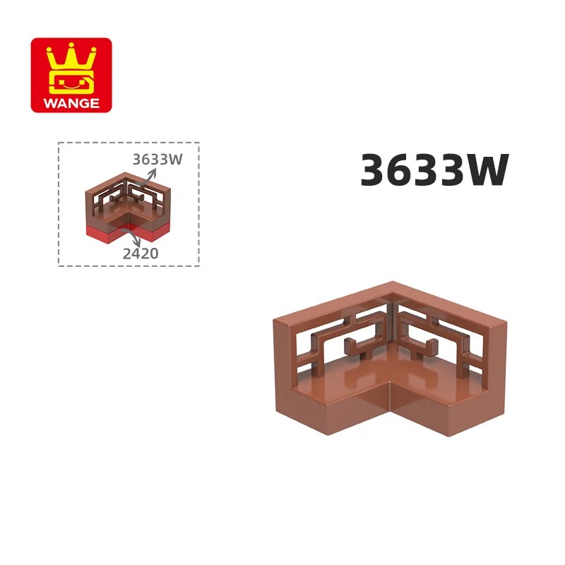 Wange 3633W/15207W 100g/169PCS 1 X 2 X 2/3 Corner Textured Railing Building Blocks Moc Compatible with Brick