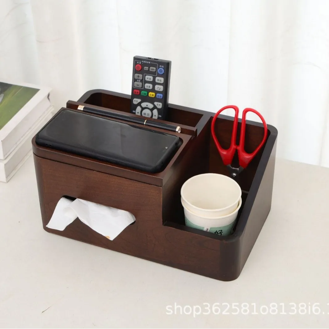 木製オフィスデスク文具整理収納ボックスホテルホームコーヒーテーブルリモコンティッシュコンテナ