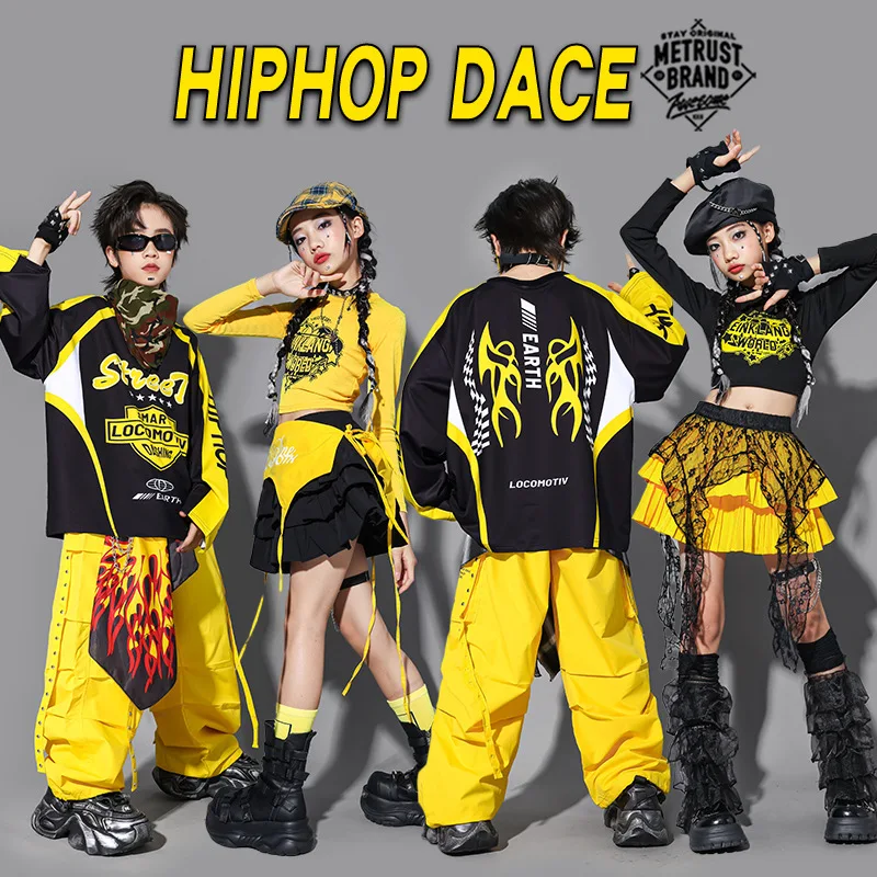 Hip Hop Girls Crop Top Cargo Pants Street Dance Layered Skirt Kids K-pop Clothes Set Boys Streetwear Children Girl Group Costume
