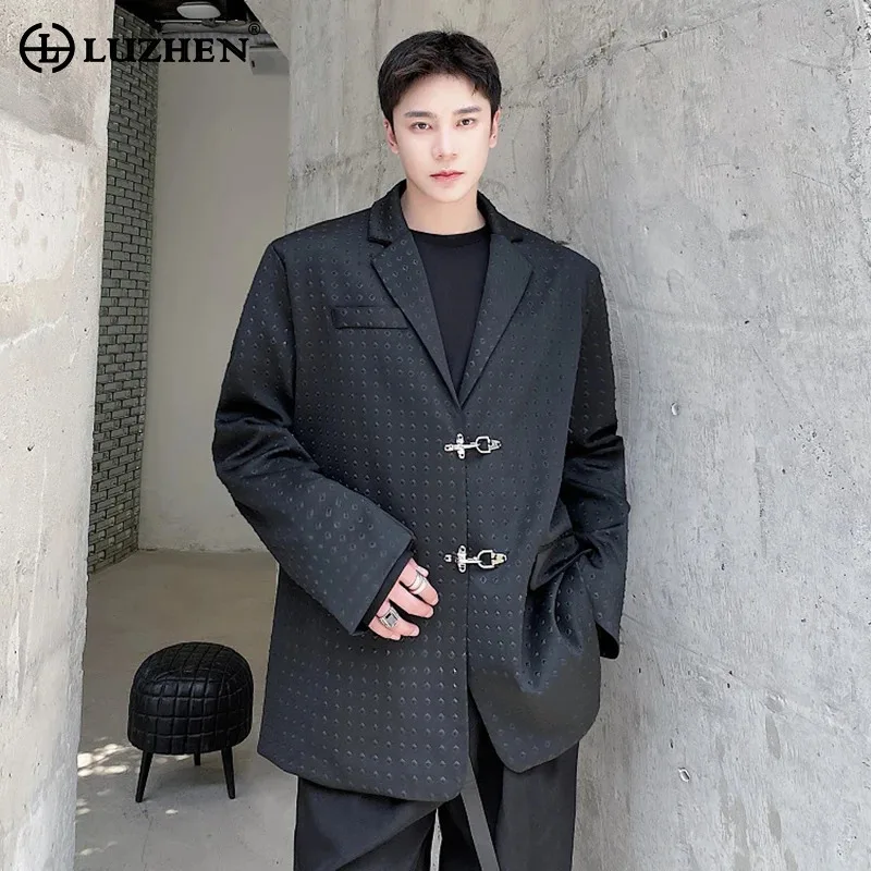 LUZHEN Design New Polka Dots Embossed 2026 Metal Spring Buckle Placket Blazer Coat Men Stylish Elegant Casual Male Jacket JY8415