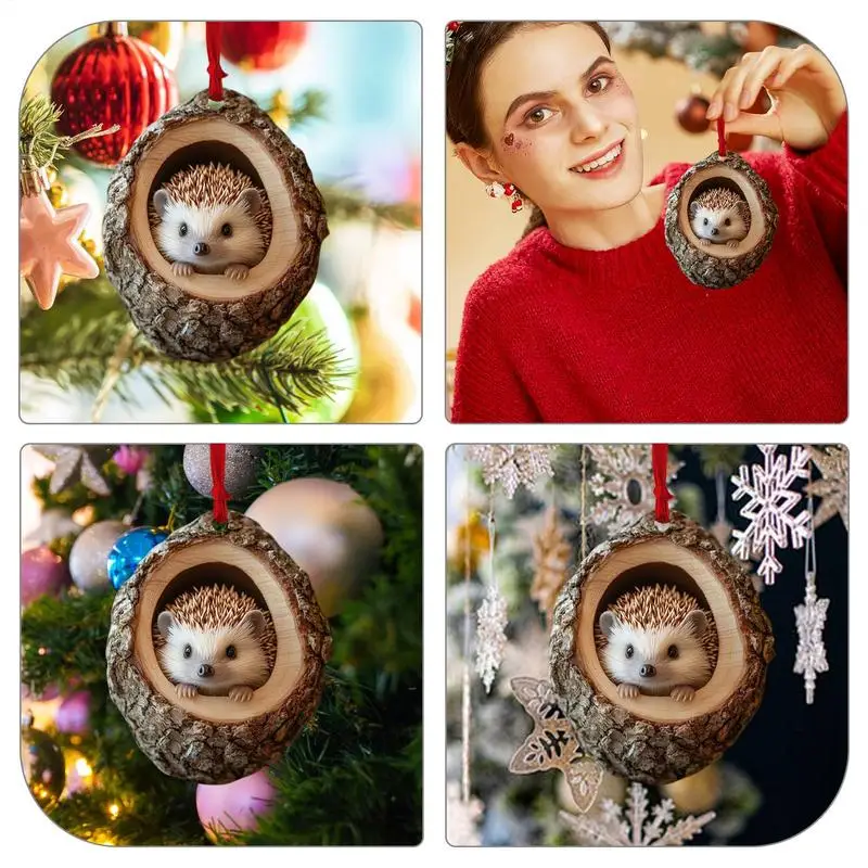 2024 Animal Christmas Ornaments 2D Cute Acrylic Raccoon Cat Owl Squirrel Animal Pendant for Christmas Tree Decoration