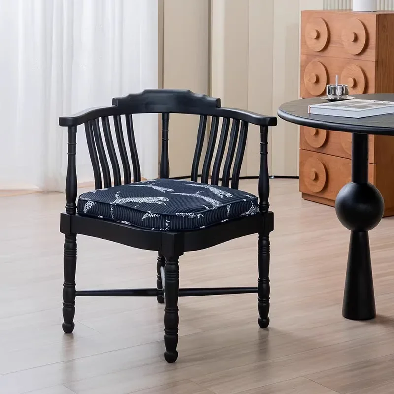 French retro designer balcony casual chair bedroom dressing  makeup chair medium antique solid wood dining chair