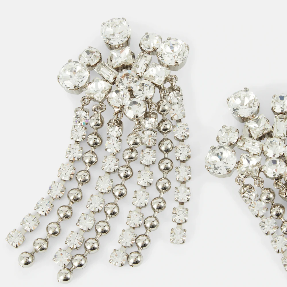 Stonefans Elegant Crystal Tassel Clip Earrings No Piercing for Women 2023 Wedding Jewelry Geometry Ear Clip Earrings Party Gift