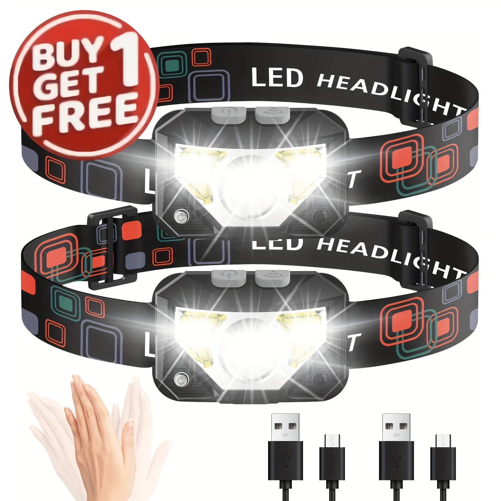 Poderoso sensor de led farol recarregável usb led cabeça tocha acampamento busca luz cabeça lanterna para pesca lanterna