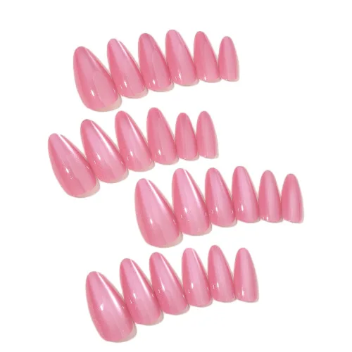 24pcs Gradient Rose Pink False Nails Glossy Cat Eye Design Fake Nail Tips For Girls Women Almond Press On Nails Patch Wearable