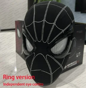 Direct leverbaar: 1:1 schaal Miles Morales Spider-Man elektronisch masker met bewegende, oplichtende ogen, ringbediening, cosplay speelgoed, cadeau voor jongens
