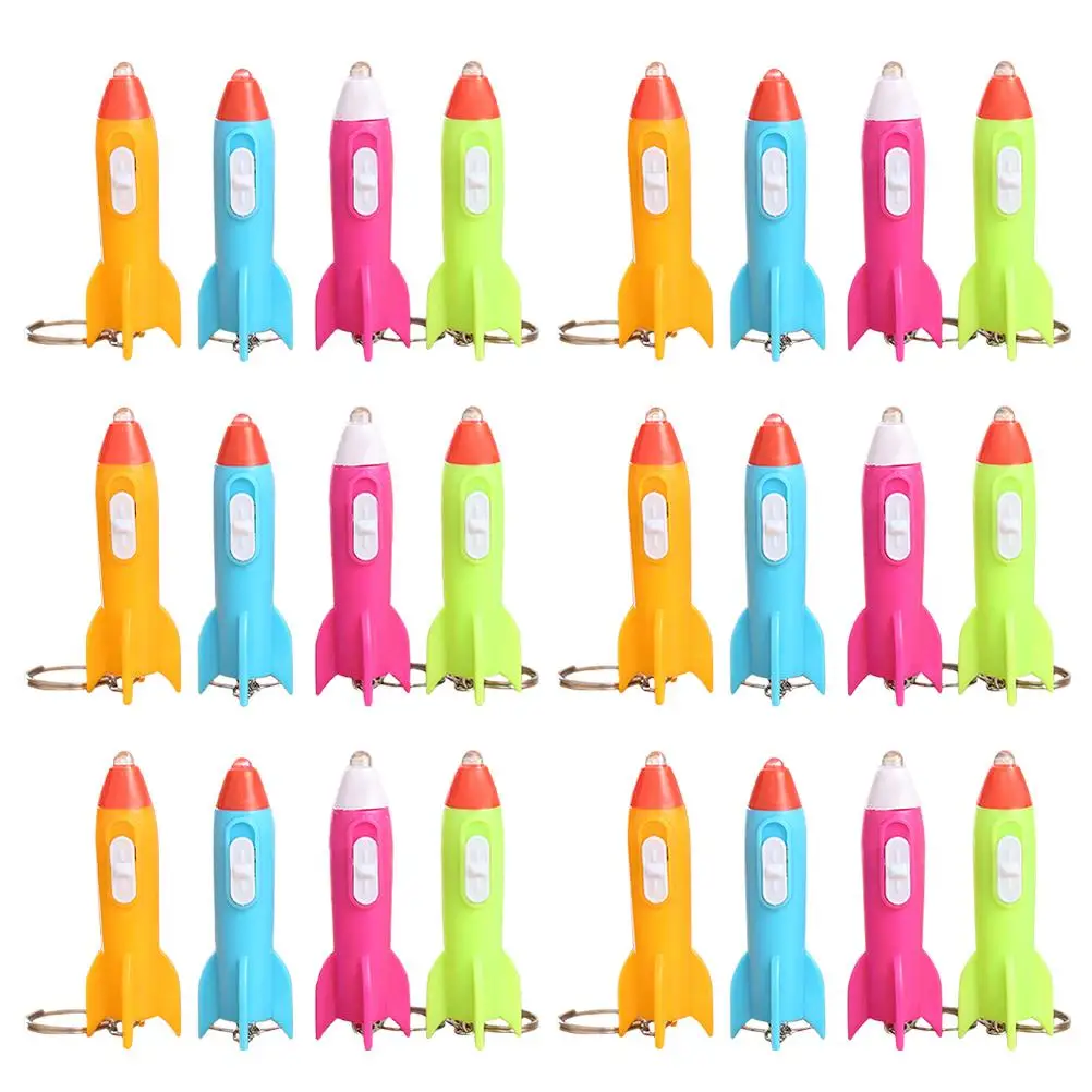 24 Pcs Bulk Key Chain Child Decoration Designer Keychain Plastic Mini Flashlight Rockets Designed Pendant