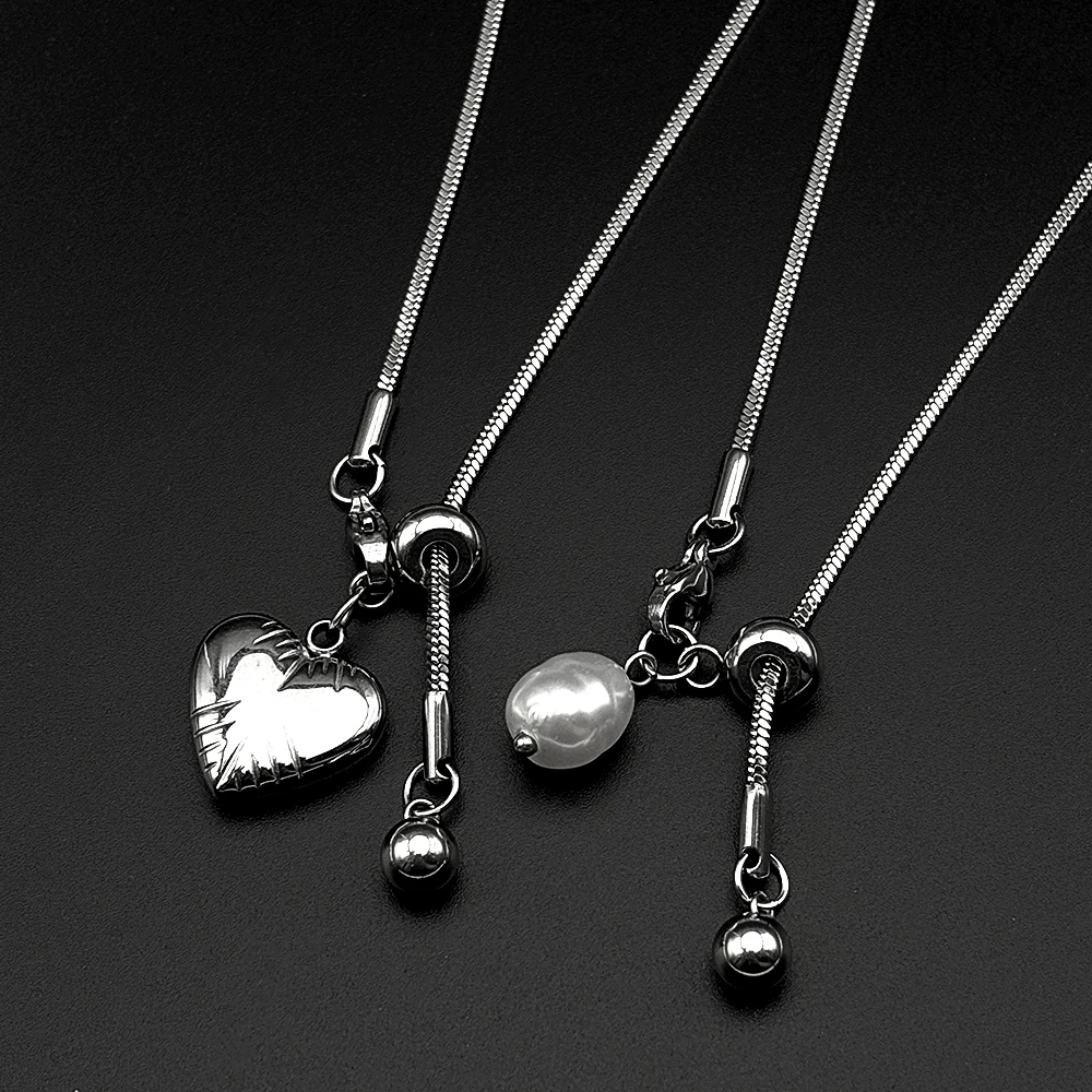 Verstellbare Schlangenkette, Y-Drop-Halskette für Damen und Herren, Street Hiphop, Herzperle, Edelstahl, Y2K-Kette, Schmuckzubehör – Detail 6
