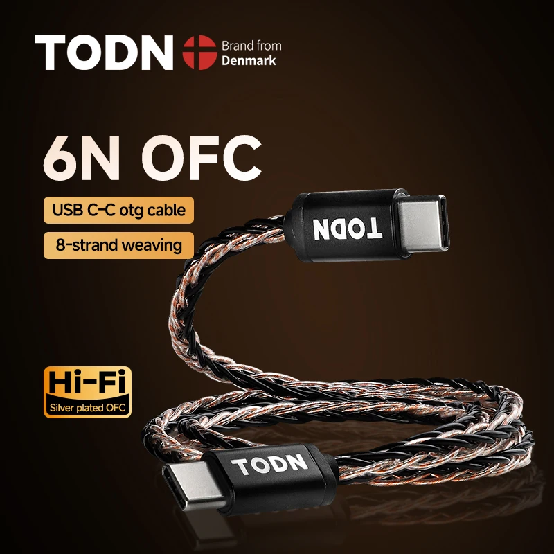 TODN Type C To C OTG Audio Cable Hifi USB Cable  OFC Silver-plated HiFi Portable DAC Heaphone Amplifier