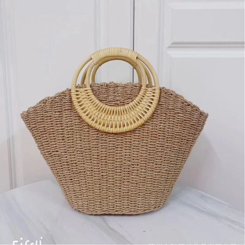 

2024 New rattan women's bag portable straw-weaved bag fashion simple Mori style hand-woven seaside holiday