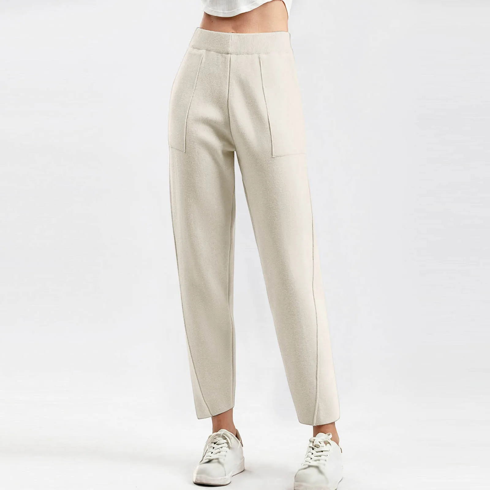 

High Waisted Casual Ankle Length Pants Women’s Autumn and Winter Korean Radish Trousers Elastic Loose Pocket Sweat Pants