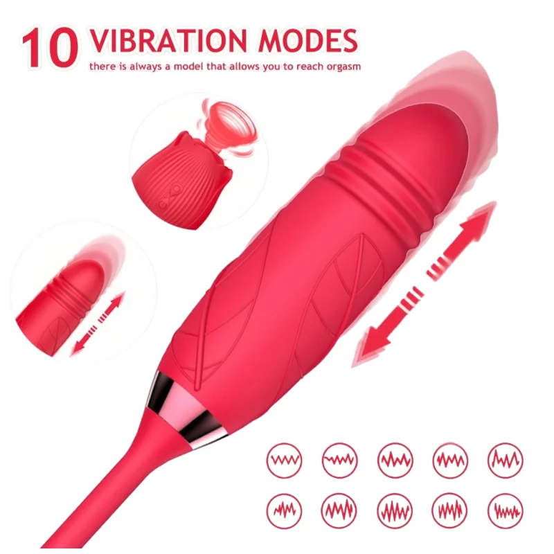 Multi Speed Rose Licking Vibrator Thrusting Dildo Clitoral G-Spot Stimulator Massager Rechargeable Waterproof Sex Toy for Women view 3