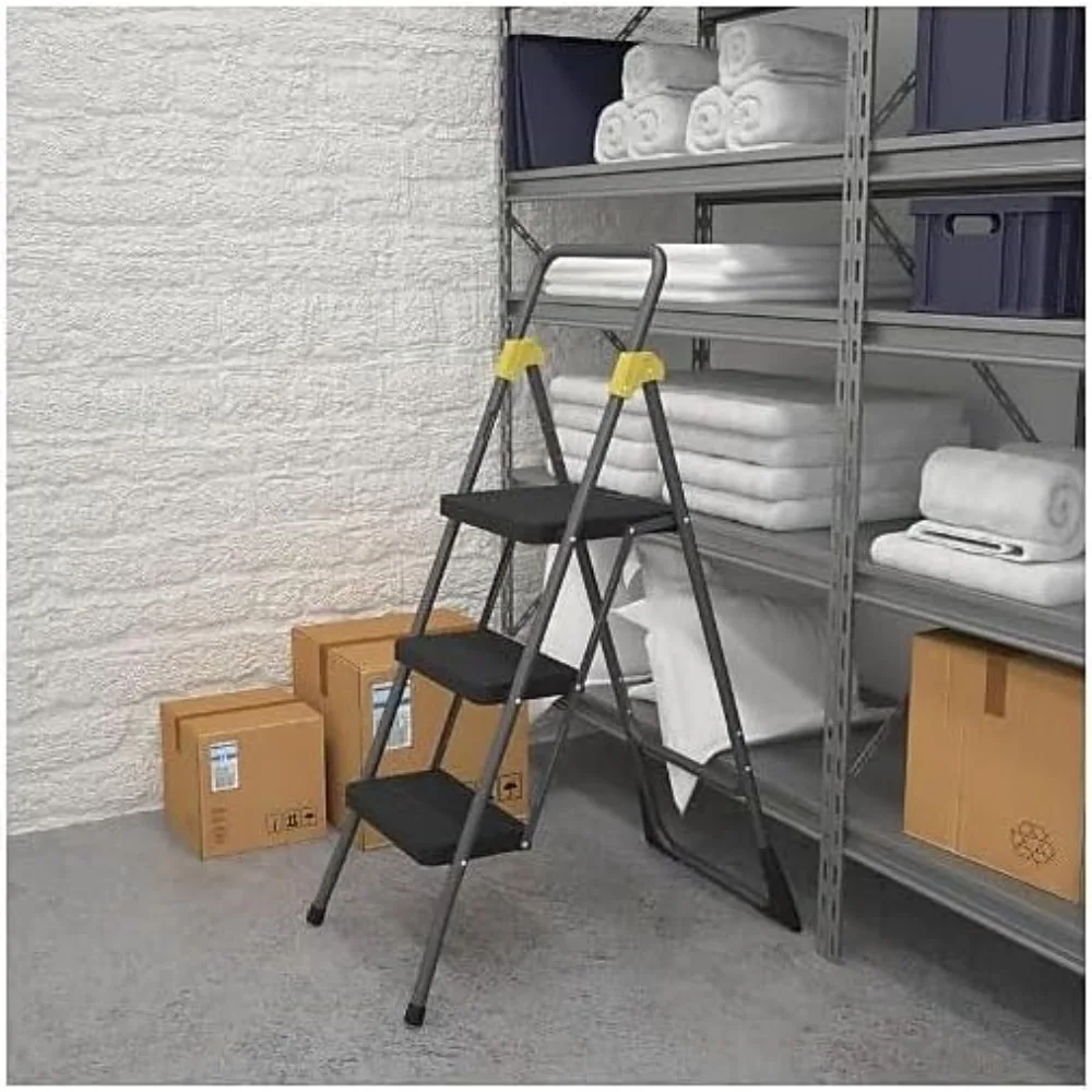 

Commercial 3-Step Folding Stool, 300lb Cap, 20 1/2w x 32 5/8d x 52 1/8h, Gray