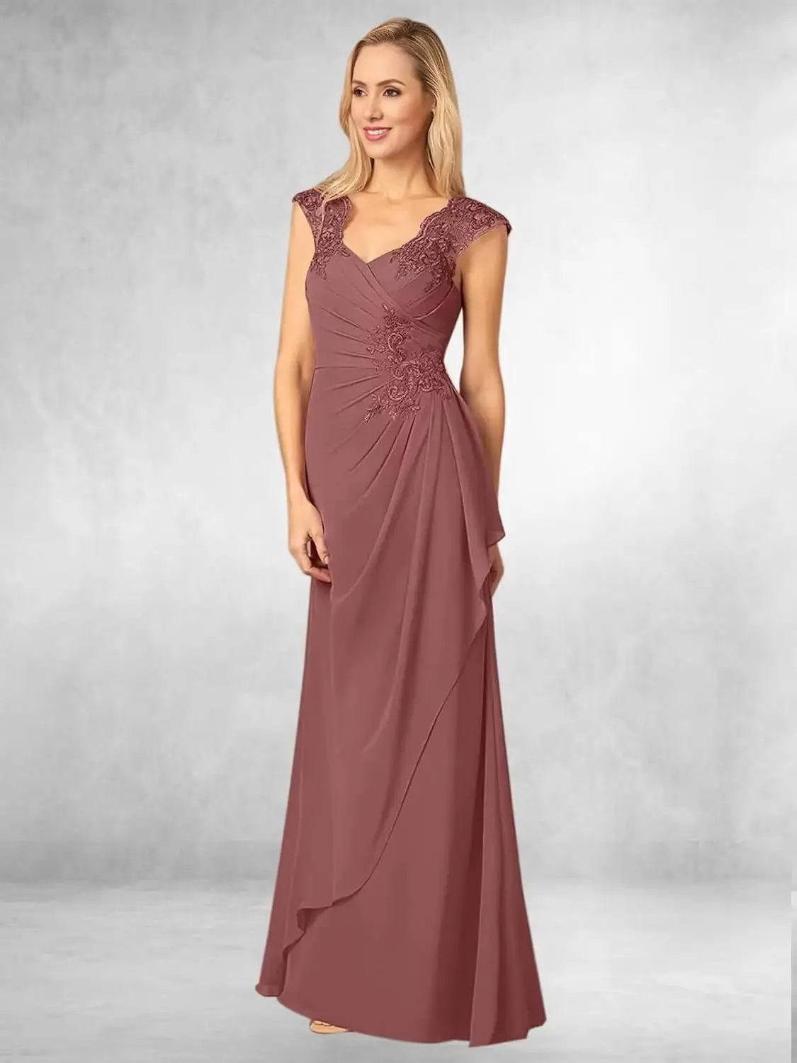 Calcomanía de encaje de gasa Vestido elegante para invitados de boda Vestido plisado con cuello sin espalda Vestido de noche Vestido de fiesta sexy Vestido de novia Vestidos de dama de honor