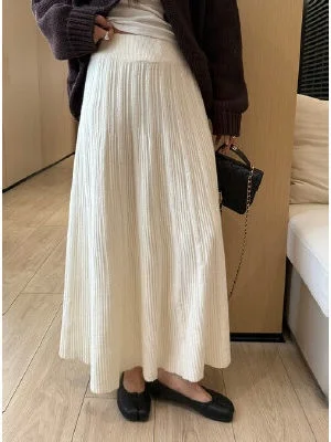 

Юбка миди в корейском стиле, женская модная драпированная юбка в полоску, удобная для повседневной носки, осенне-зимняя, универсальная, с нежным характером и индивидуальностью