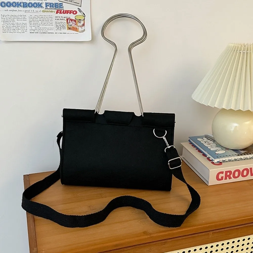 

Large-Capacity Felt Binder Clip Crossbody Bag Quirky Unique Long Tail Clip Handbag Solid Color Fun Shape Funny Shoulder Bag