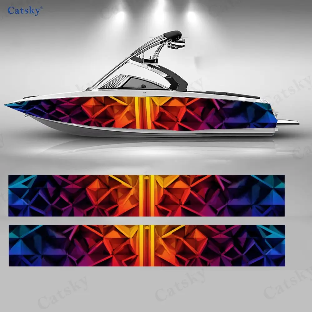 

2Pcs Iridescent Geometric Facet Boat Stickers, PVC Waterproof Vinyl Wrap Decals for Fishing Boats, Durable and Stylish Design