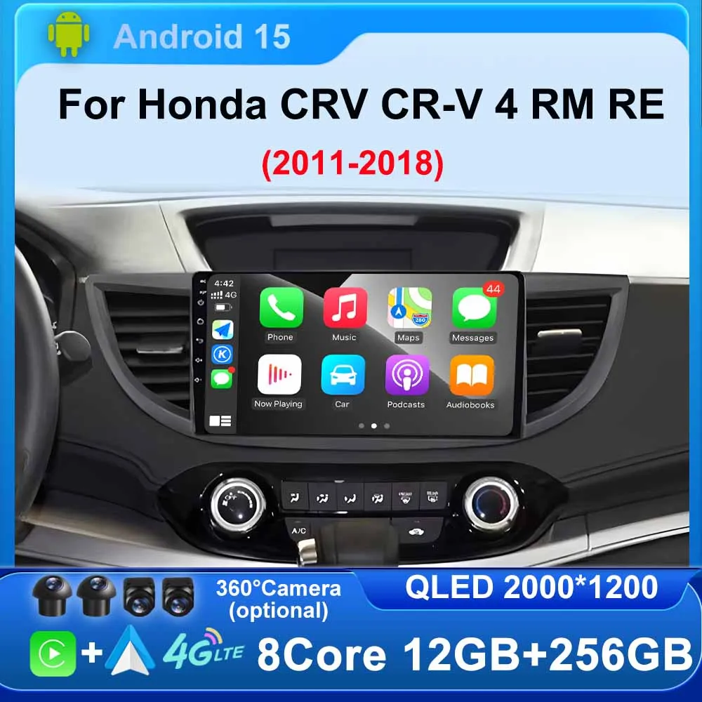 

Android15 Radio Car GPS Multimedia Player Touch 2K QLED Screen for Honda CRV CR-V 4 RM RE 2011-2018 Wireless BT WiFi CarPlay