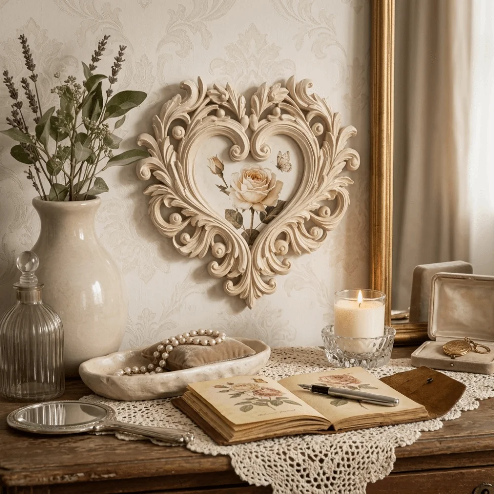 3D Printed Vintage Picture Frame Carved Flower Hollow Out Baroque Photo Frame Wall-mounted Heart Shape Wall Decoration Gifts