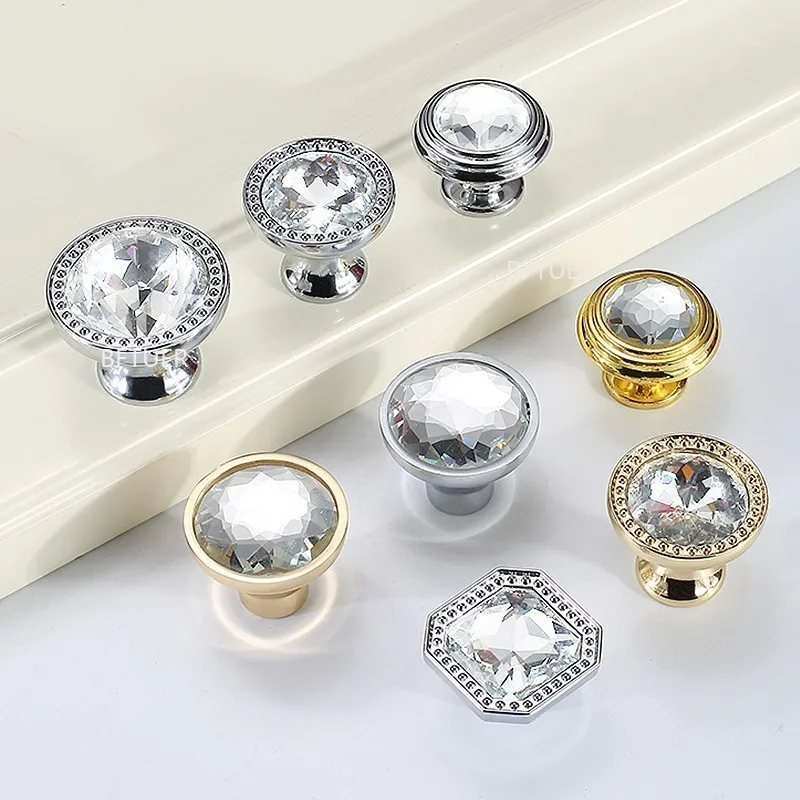 1pcs Gem/Ball Shape Handle Furniture Drawer Cabinet Wardrobe Clear Diamond Shape Knob Single Port Pull Crystal Glass