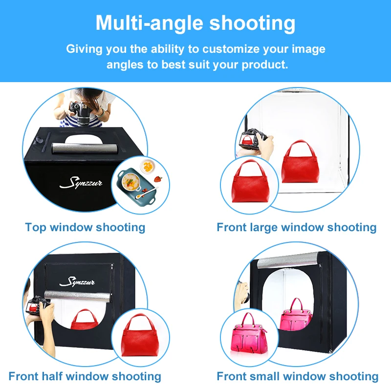 خيمة تصوير كبيرة بطول 2 متر، مجموعة صندوق إضاءة استوديو الصور مع 3 خلفيات باللون الأسود والأبيض والأزرق لملابس التصوير
