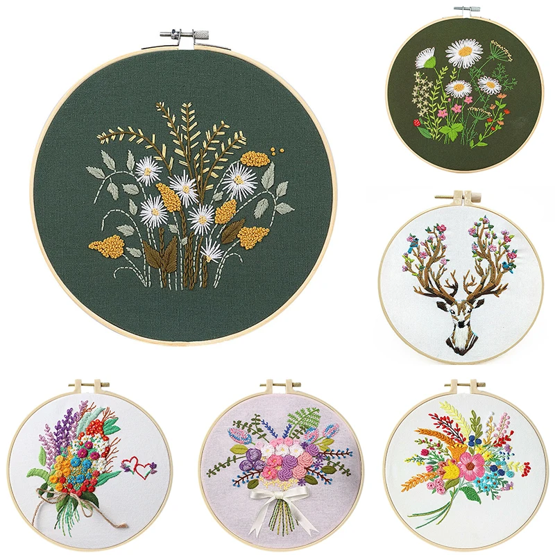 Plant Flowers Embroidery Needlework Kit DIY Retro Cross Stitch Material Package Hand-stitched Embroidered for Beginners Handwork