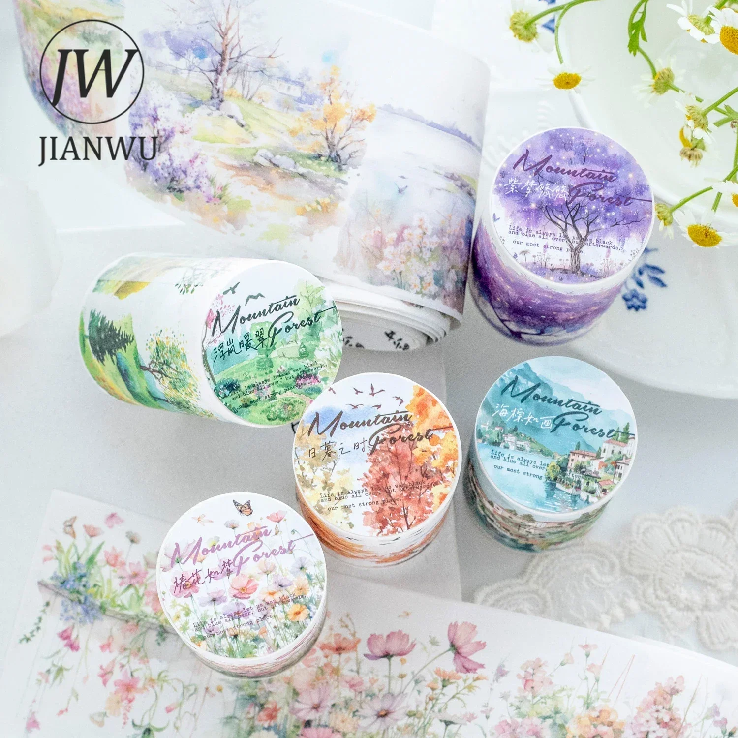 JIANWU 65mm*200cm Walk in The Woods Series Vintage Plant Landscaping Material Collage Washi Tape Creative DIY Journal Stationery