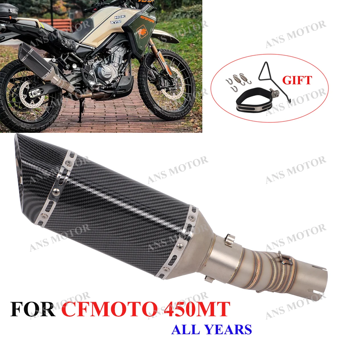 

For CFMOTO 450MT 2024 2025 Slip On Motorcycle Exhaust Escape 450MT Exhaust Muffler Middle Link Pipe with Removable DB Killer