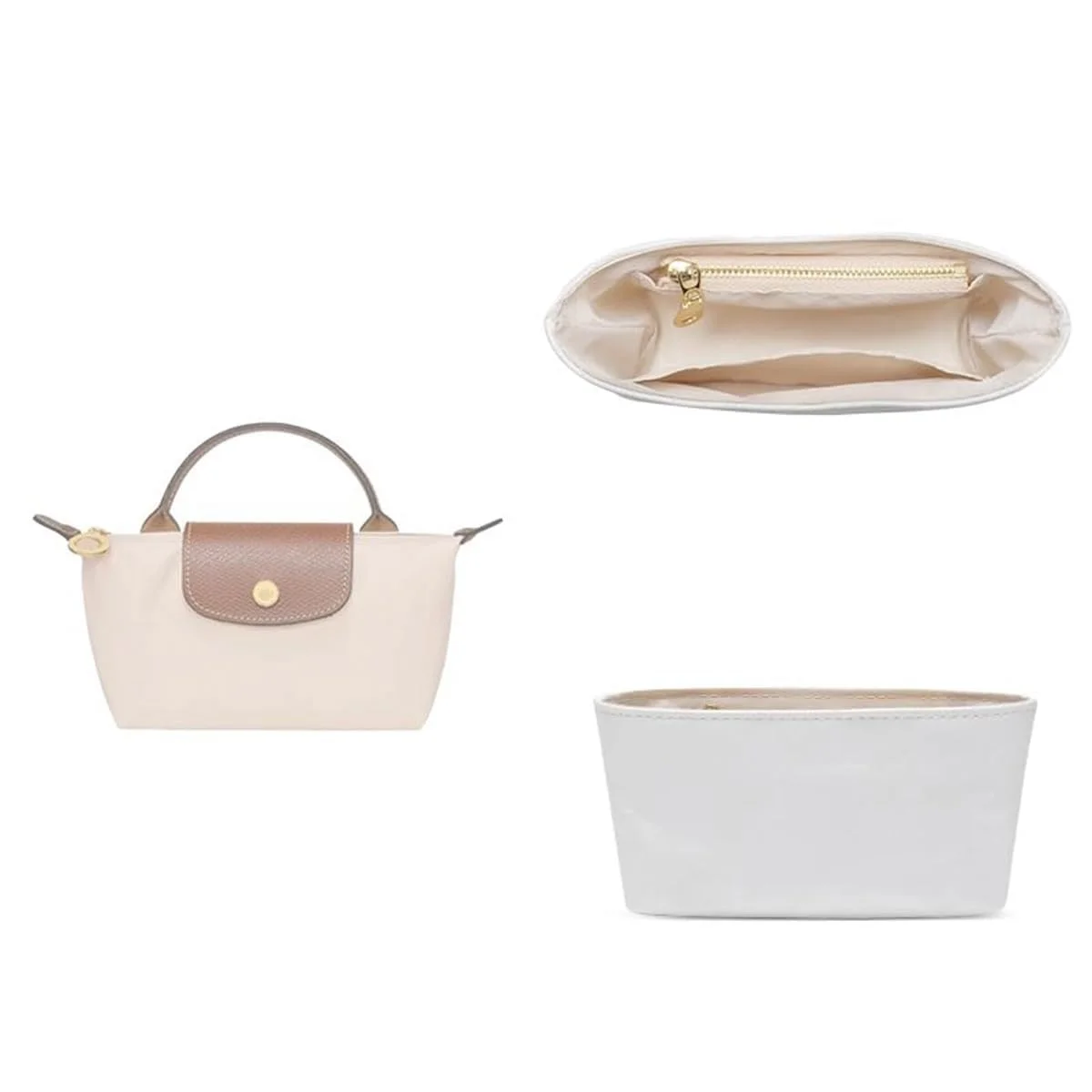 HOLIN Purse Organizer Insert White Handbags Waterproof DuPont Paper Bag Organizers Suitable for Le Pliage Mini