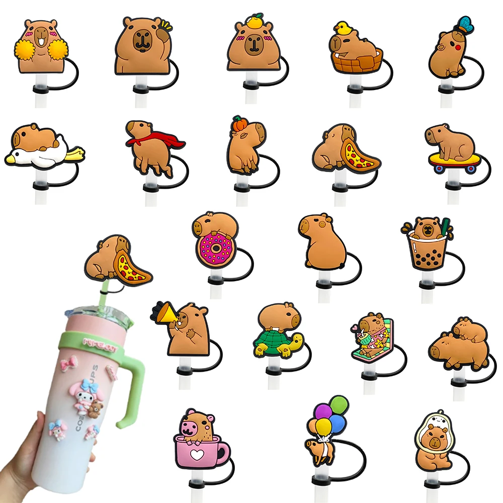 Nette Tier Capybara Stroh Abdeckung Kappe 10MM Trinken Stroh Stecker Wiederverwendbare Splash Proof Trinkbecher Zubehör Home Party Geschenke