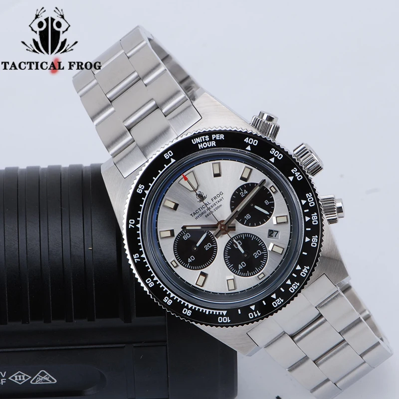 Tactical Frog Photokinetic Energy Men Watch VS75B Quartz Chronograph 316L Steel Sapphire 200M Waterproof C3 Super Luminous Watch