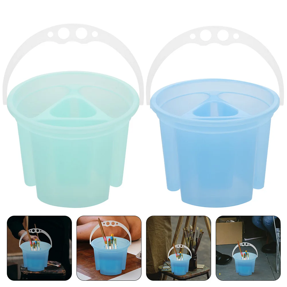 

2Pcs Paint Brush Washer Multifunctional Cleaning Bucket Brush Holder Pigment Mixing Container Durable Artist Accessory