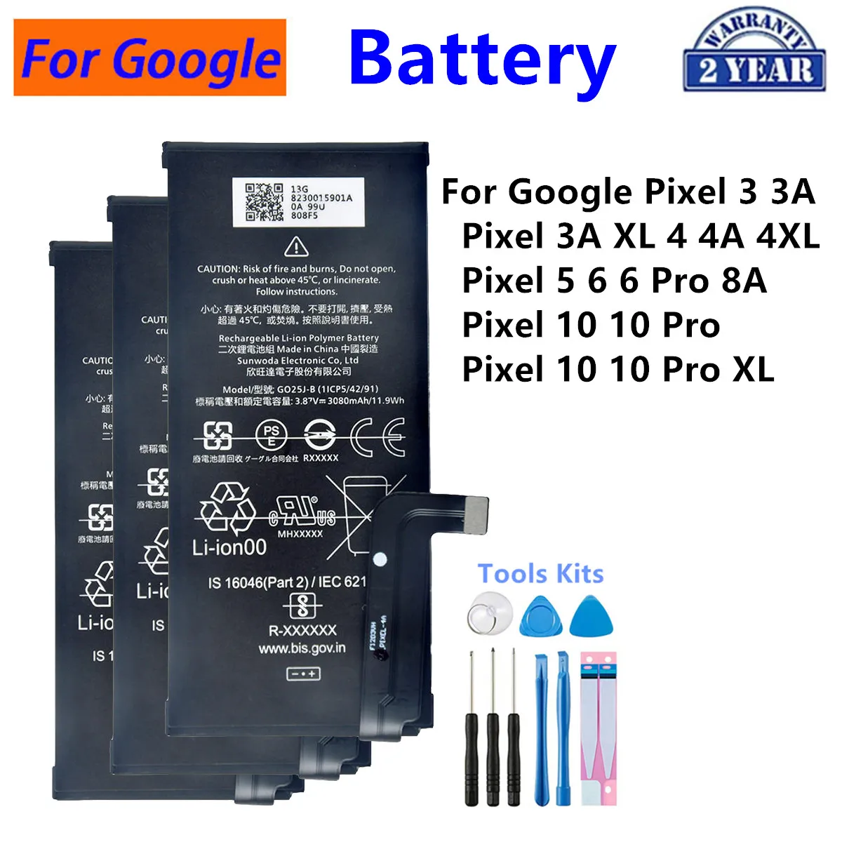 

GLE28 G20M7 GD1J6 G020A-B G020I-B G025J-B GTB1F G63QN Battery For Google Pixel 3 3A XL 4 4A 4XL 5 6 6 Pro 8A Pixel 10 10 Pro XL