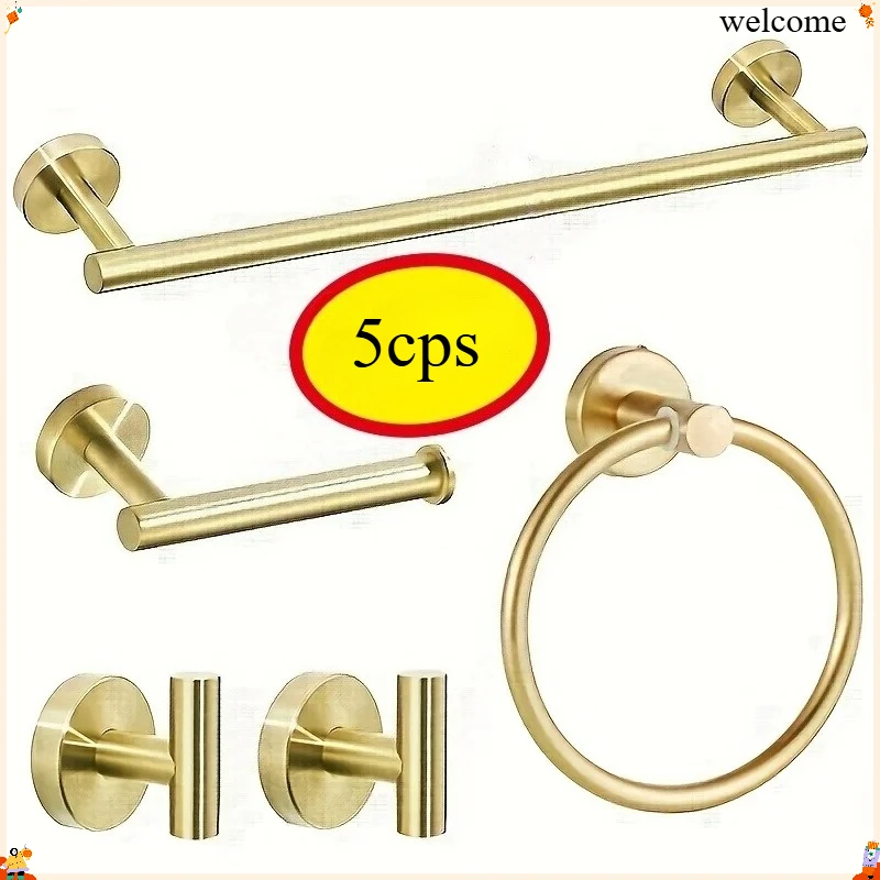 5-piece wall mounted hardware bathroom accessories, stainless steel towel bar, towel ring, toilet paper holder hook bathroom kit