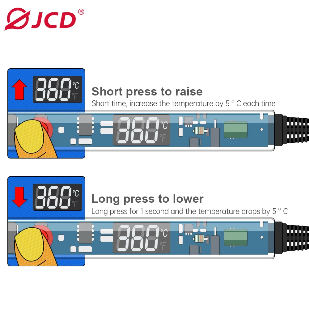 Imagem -03 - Kit Jcd Ferro de Solda Elétrico Temperatura Ajustável Display Digital Lcd Aquecimento Rápido Transparente 90w 220v 110v