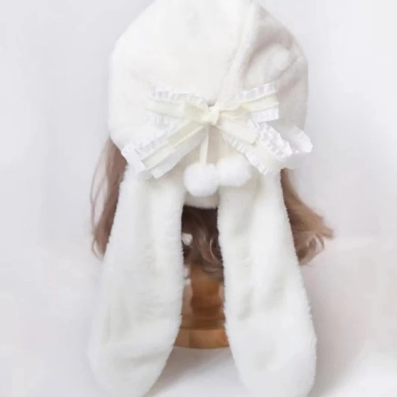 Furry Lop Rabbits Ear Caps for Teens And Women Windproof Plush Ushanka Hat Warm Trapper Hat for Winter Everyday Wear D5QB image 5