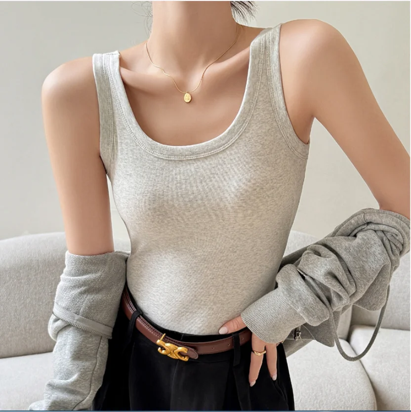 

Pure Cotton Stylish Base Back Camisole Women's Underwear Padded One-Piece Outer Wear Knitted Top