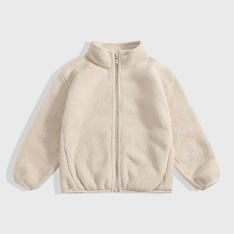 2-10 Years Boys Girls Polar Fleece Jacket Autumn Winter Thickened Warm Zipper Coat Kids Solid Color Loose Outerwear