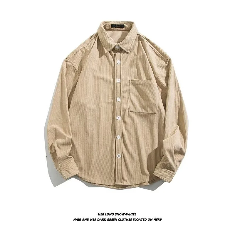 Point Dominance Spring Autumn Heavyweight Corduroy Long Sleeve Men's Casual Loose Workwear Striped Jacket Standard Fit Polyes...