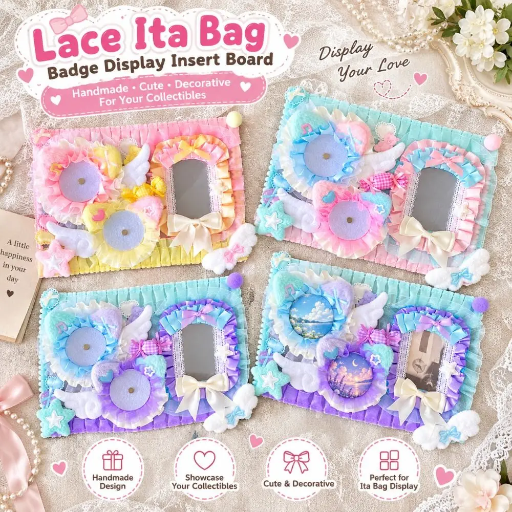 Cute Itabag Anime Badge Holder Set Kawaii Candy Ribbon Lace Pin Card Organize Ita Bag Insert Accessories DIY Badge Display Board
