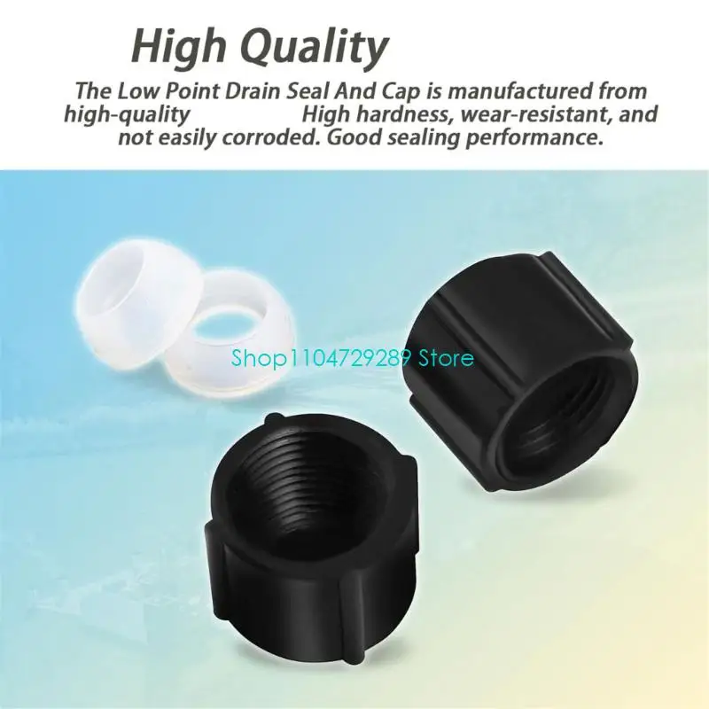 D8KE Low Point Drain Replacement Cap Set for Trailer Owners, ABS Threaded Drain Seal with Insert Pieces for Storage Sealing and