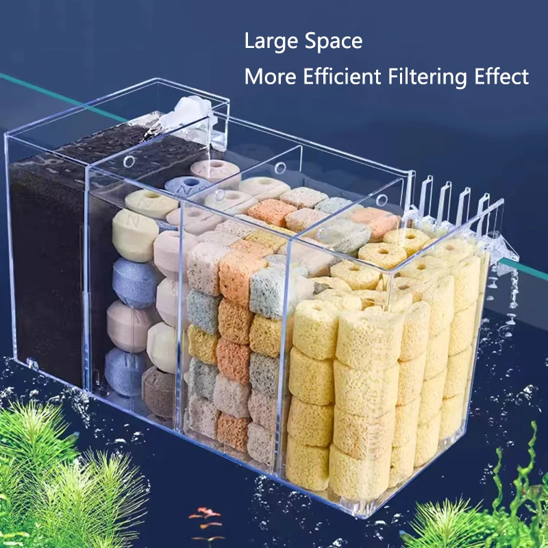 4 in 1 Fish Tank External Filter Box Acrylic Filter Dry and Wet Separation Small Silent External Suspend Aquarium Drip Overflow