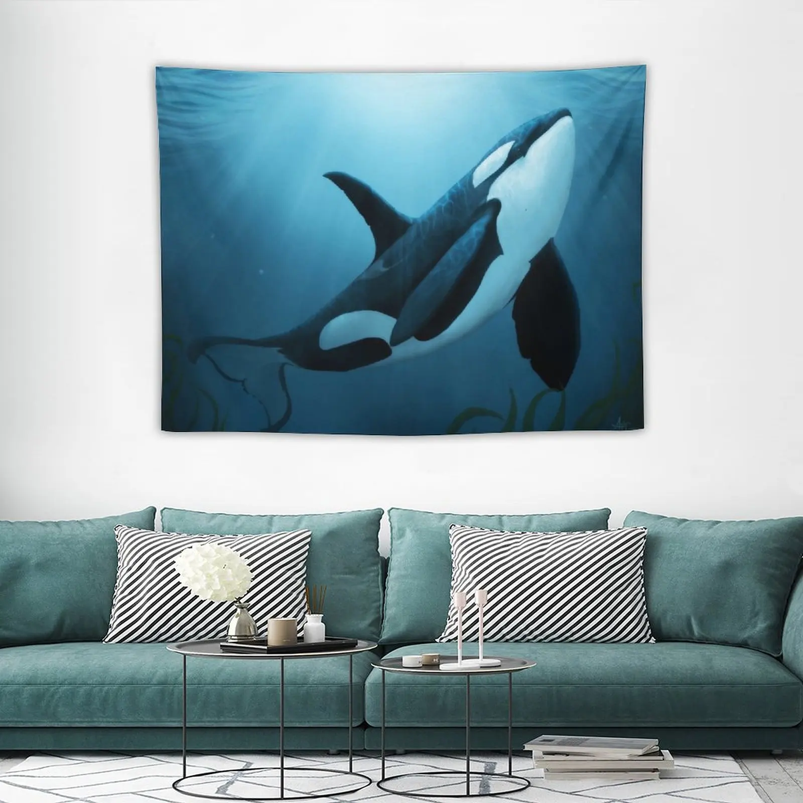 The Dreamer by Amber Marine ~ (Copyright 2015) orca art / killer whale digital painting Tapestry arazzi da parete arazzo