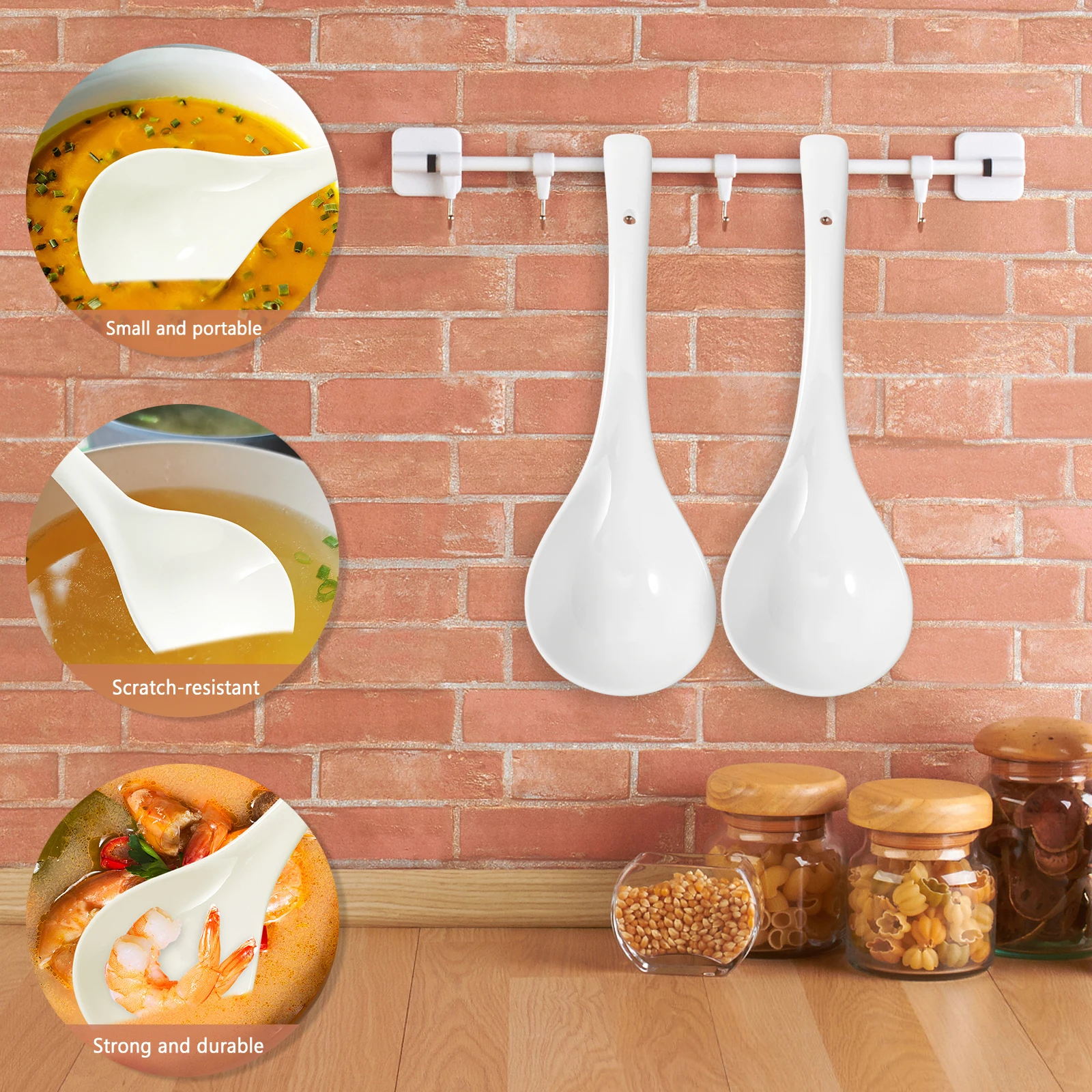 

1Set Porcelain Ceramic Soup Spoons White Large Fine Porcelain Oil Free Easy Clean Long Handle Serving Spoon