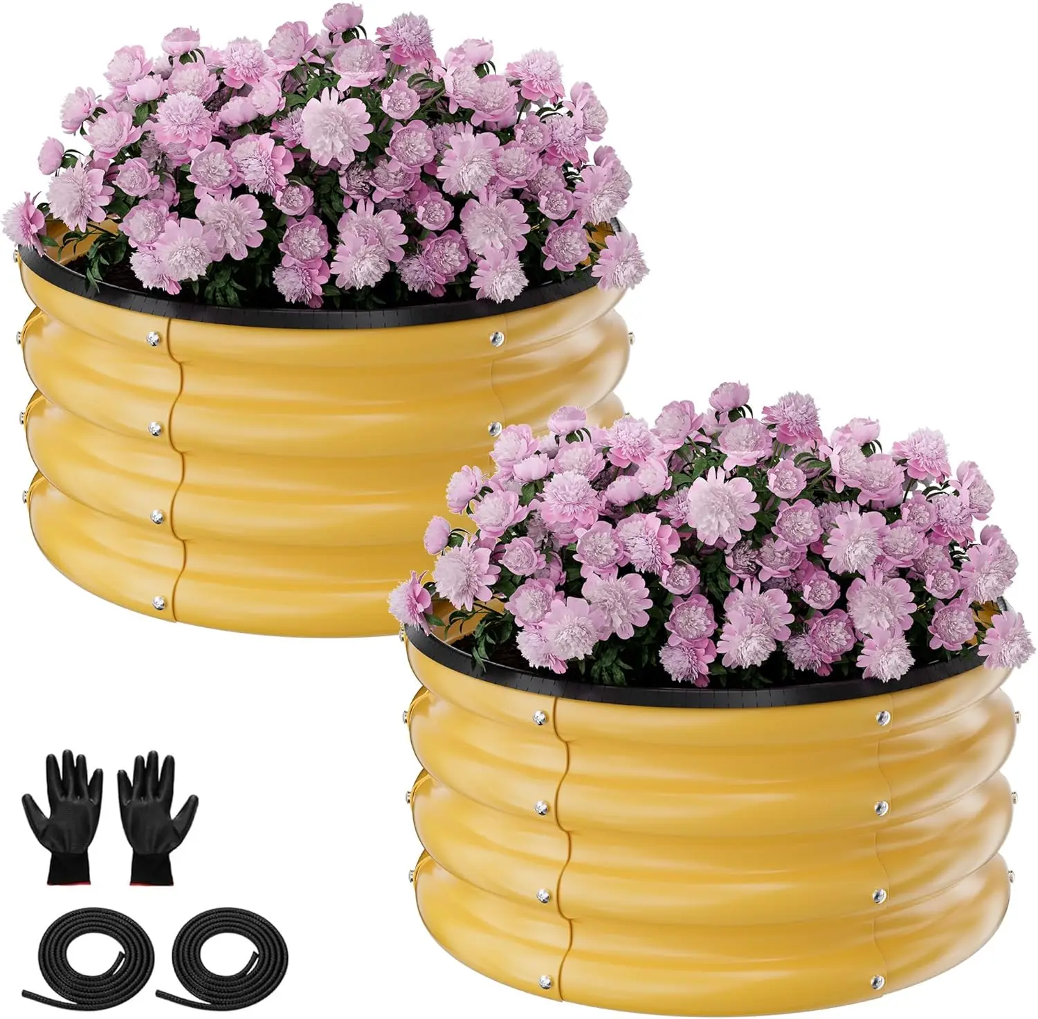 

Комплект круглой оцинкованной садовой кровати, 2 шт. 2 x 2 x 1 фута, оцинкованные садовые ящики осеннего золота, уличные для овощей