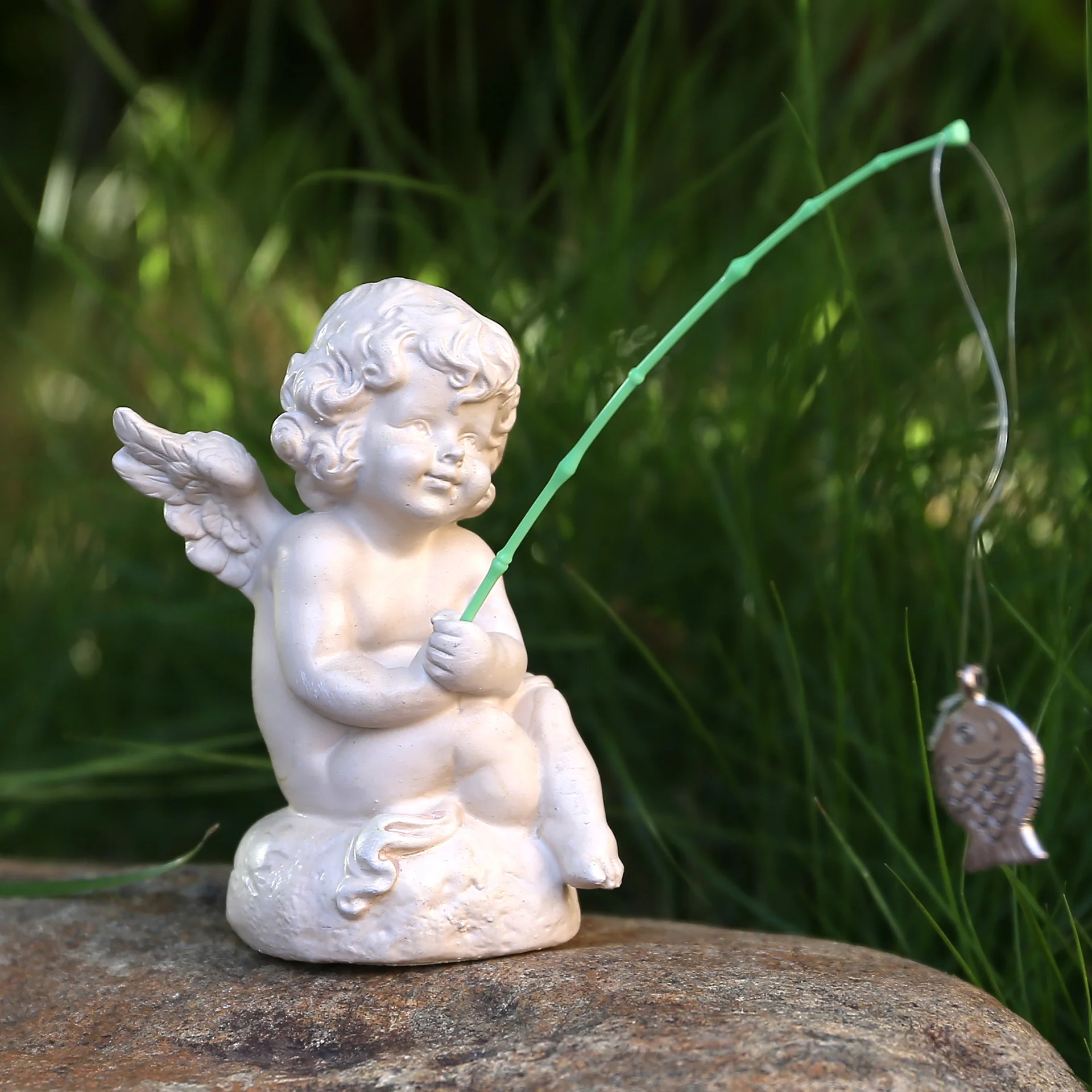 Cupid Fishing Figurine Exquisite Ornament With Fishing Rod And Fish Ideal For Home Garden Decor Ornament Yard & Garden Decors