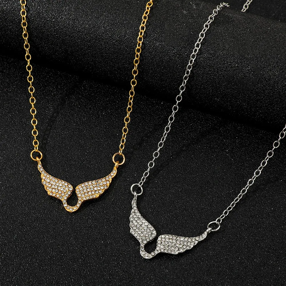 Minimalist Angel Wing Necklace, Delicate Gold or Silver Plated Chain, Zircon Pendant, Simple and Elegant
